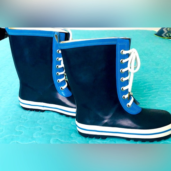 Kids Blue Rain‎ Boots Size Toddler Youth Lace Up Waterproof Outdoor - Picture 3 of 6